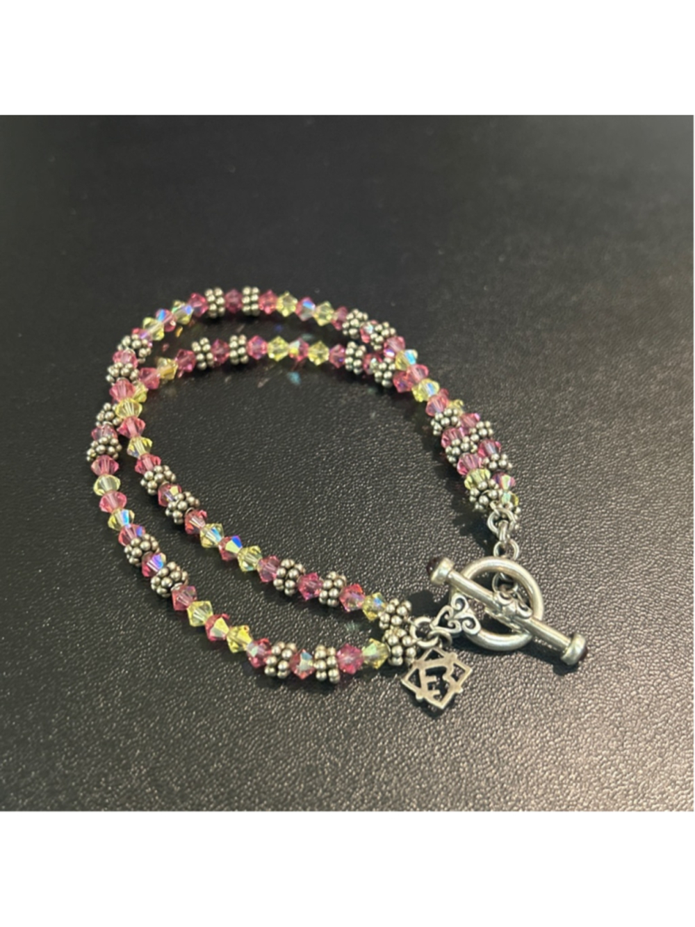 Women's Elyse Ryan Beaded Bracelet 7.5” Pink Yellow AB - Picture 3 of 3